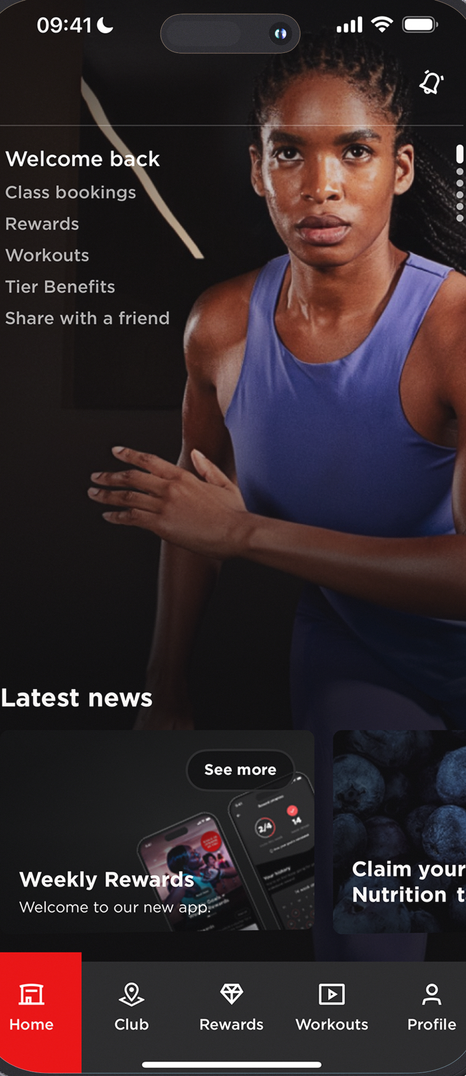 Virgin Active app home screen